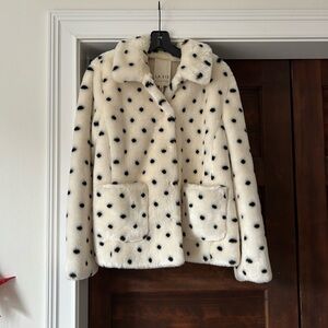 Rebecca Taylor La Vie Black and White Polka Dot Faux Fur Coat, Size M